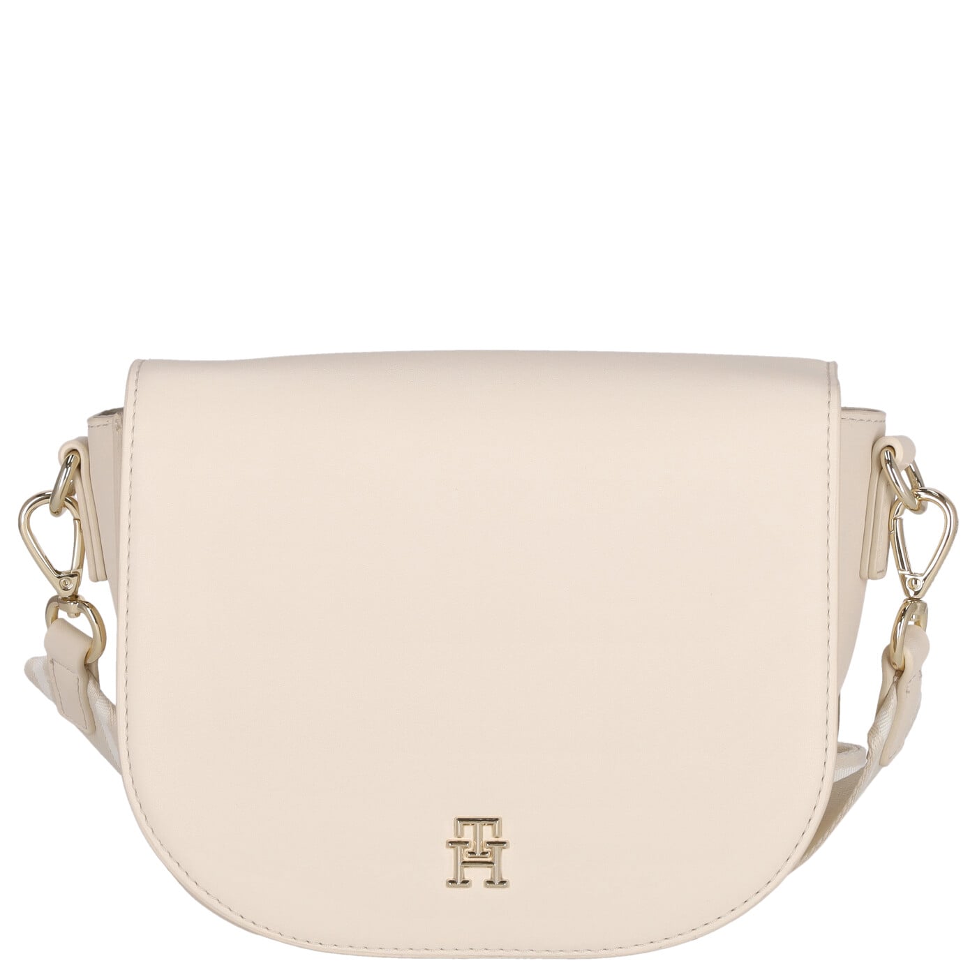 Tommy Hilfiger Umhängetasche TH Logotape Saddle Bag sugarcane, Damen Handtasche weiss aus Kunstleder