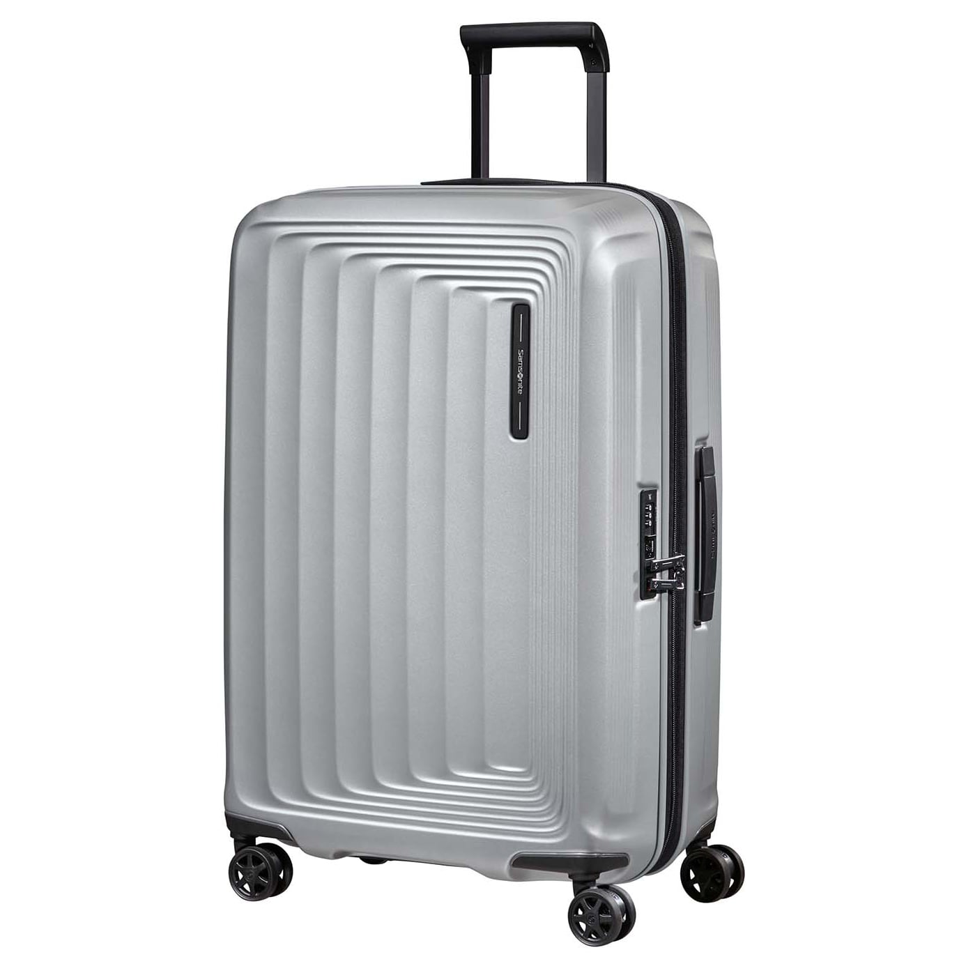 Samsonite Trolley Nuon Spinner Exp 69cm Matt Silver, 3,11kg leichter Polycarbonat Hartschalenkoffer, Koffer silber
