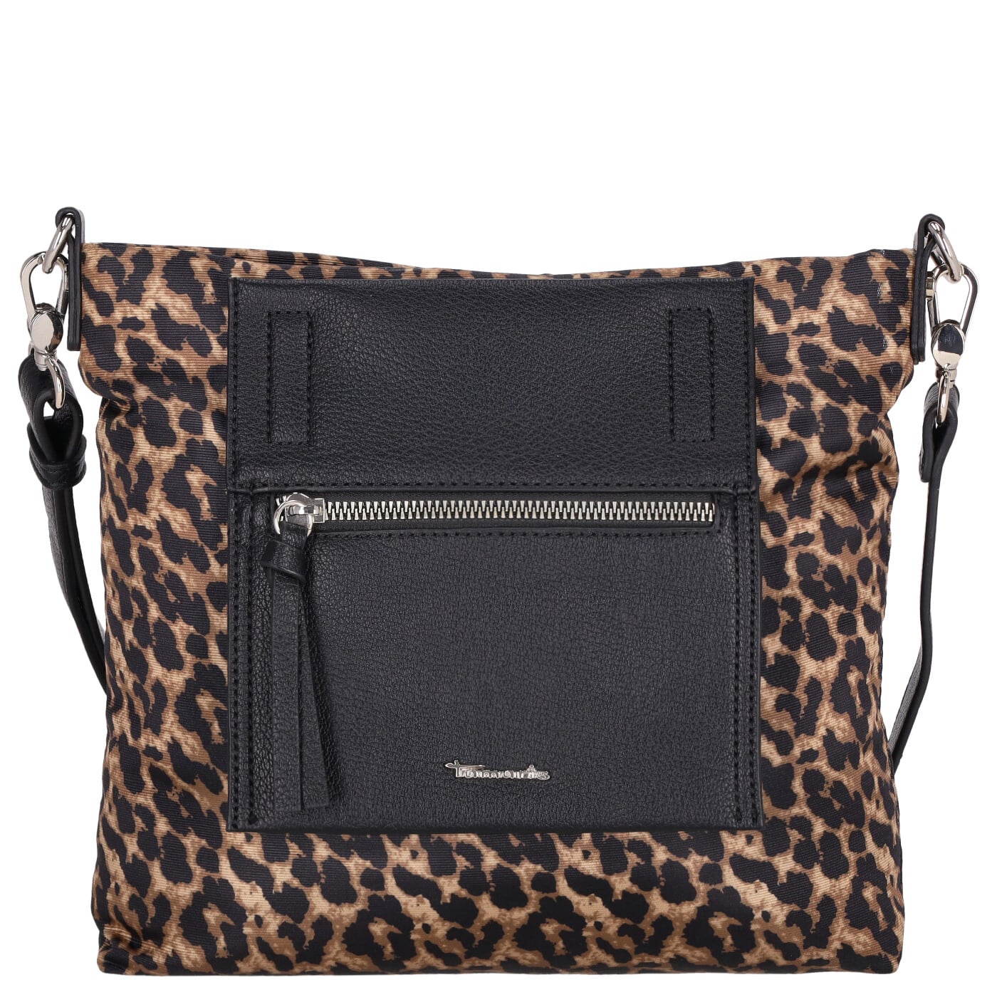 Tamaris Umhängetasche Fabrizia black/brown leo, Damen Handtasche braun aus Polyester