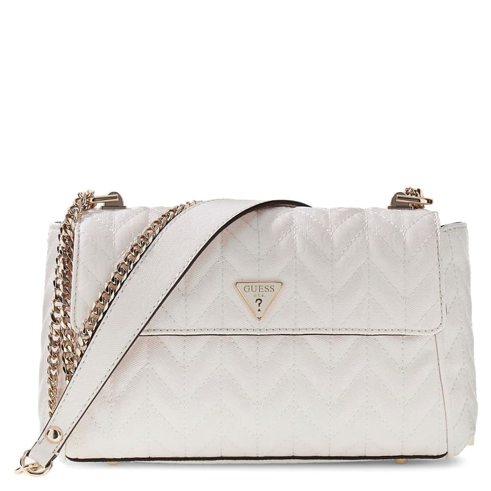 Guess Umhängetasche Stacey Convertible Xbody Flap (HWGG) offwhite, Damen Handtasche weiss aus Kunstleder