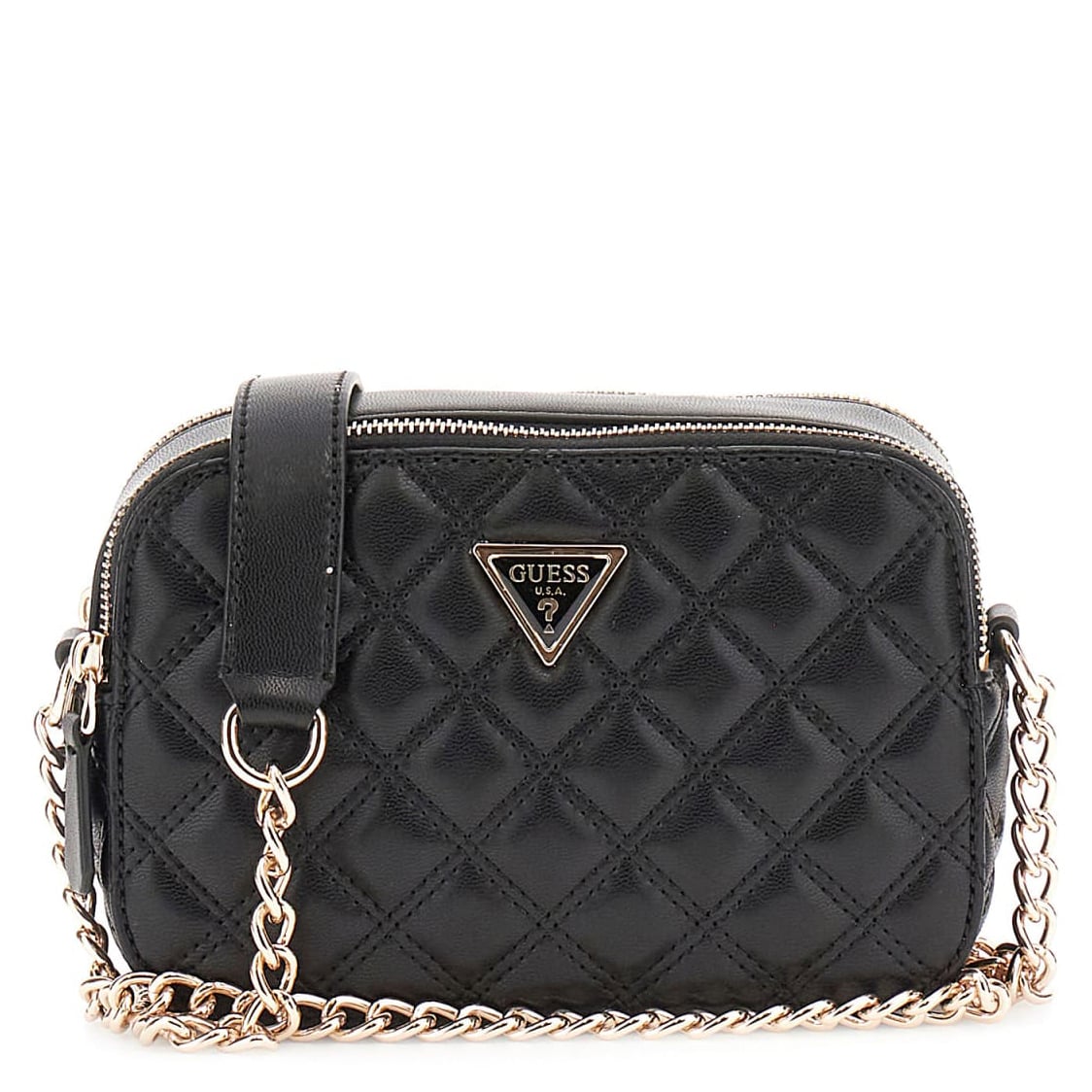 Guess Umhängetasche Giully II Camera Bag (HWQG) black, Damen Handtasche schwarz aus Kunstleder