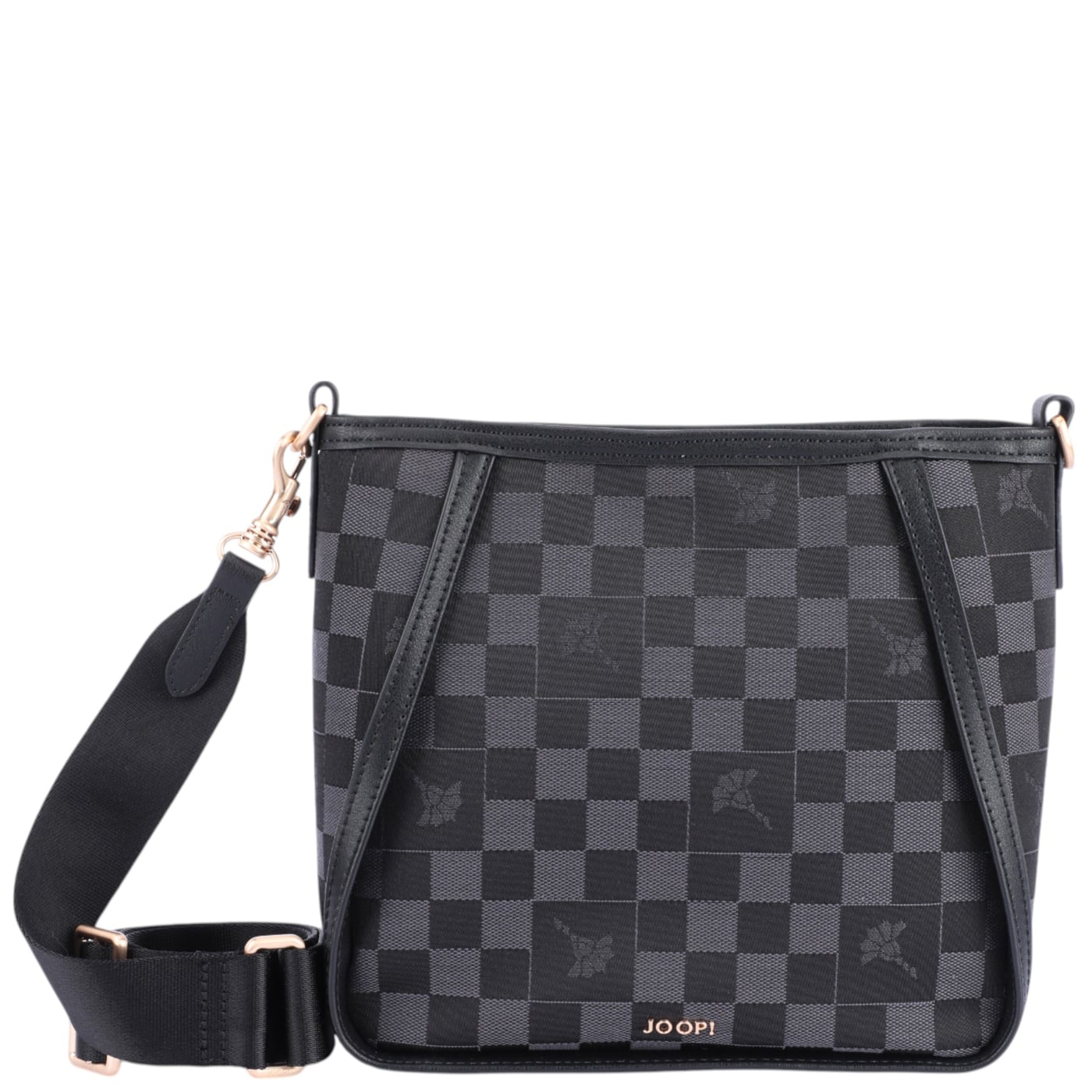 Joop Umhängetasche Piazza Scacchi Leena Shoulderbag MVZ black, Damen Handtasche schwarz aus Baumwolle