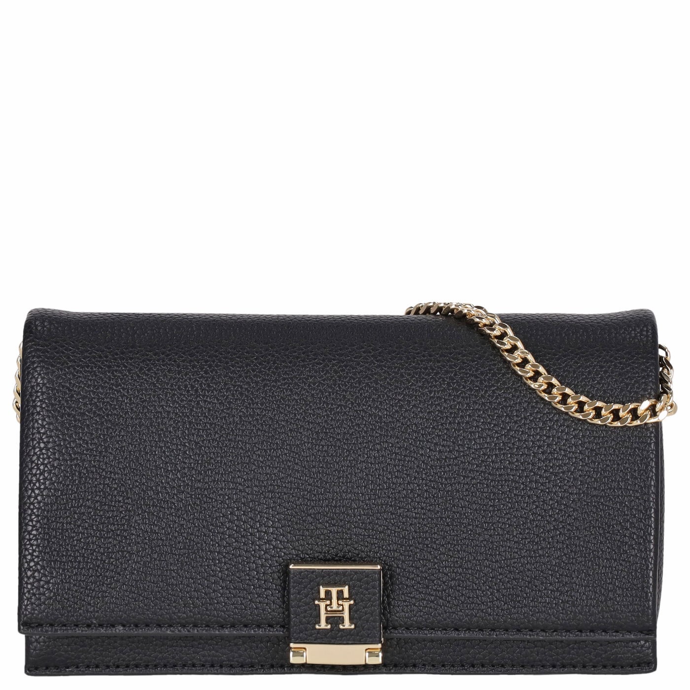 Tommy Hilfiger Umhängetasche TH Her Flap W/Chain black, Damen Handtasche schwarz aus Kunstleder