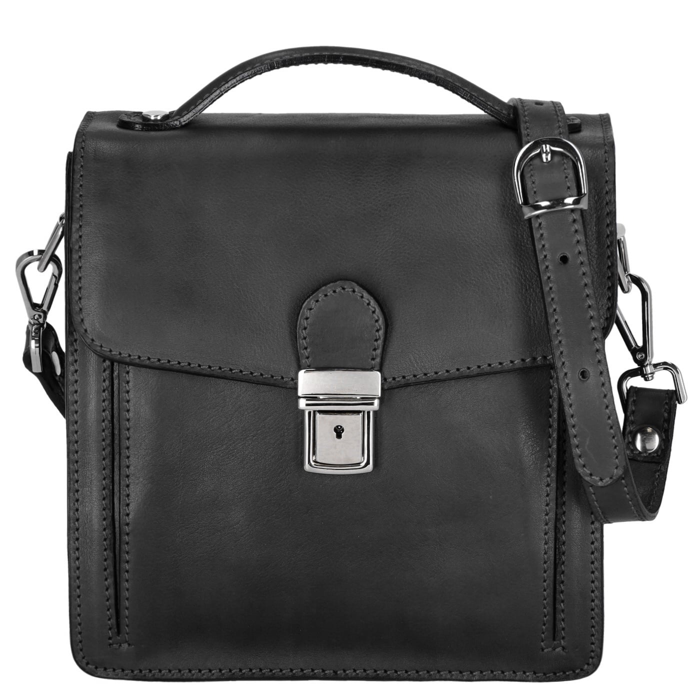 Alessia Umhängetasche 4407 schwarz, Damen Handtasche schwarz aus Leder