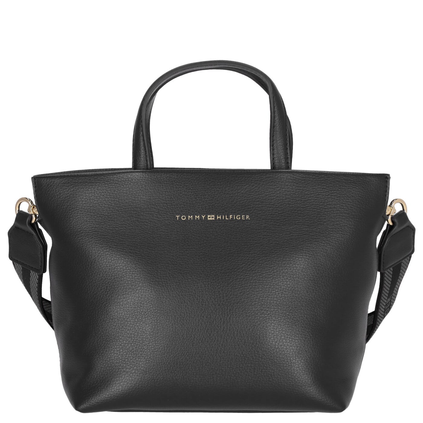 Tommy Hilfiger Henkeltasche TH Logotape Mini Tote black, Damen Handtasche schwarz aus Kunstleder