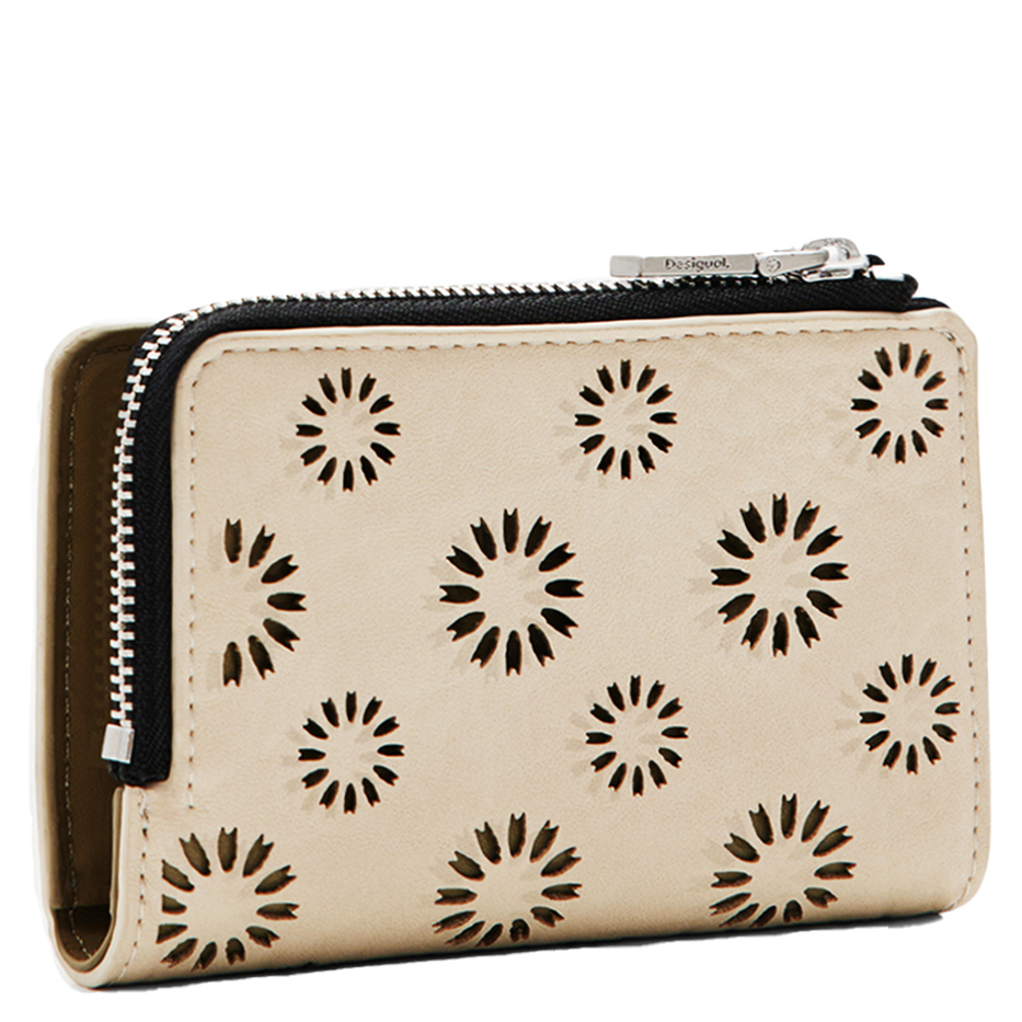 Desigual Mone_Jolie Emma 2.0 - Porte-monnaie Bi-Fold Élégant Pour Femme, Noir Avec Fleurs Brodées