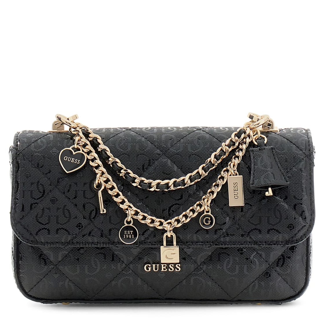Guess Umhängetasche Libby Flap Crossbody (HWGG) black, Damen Handtasche schwarz aus Kunstleder