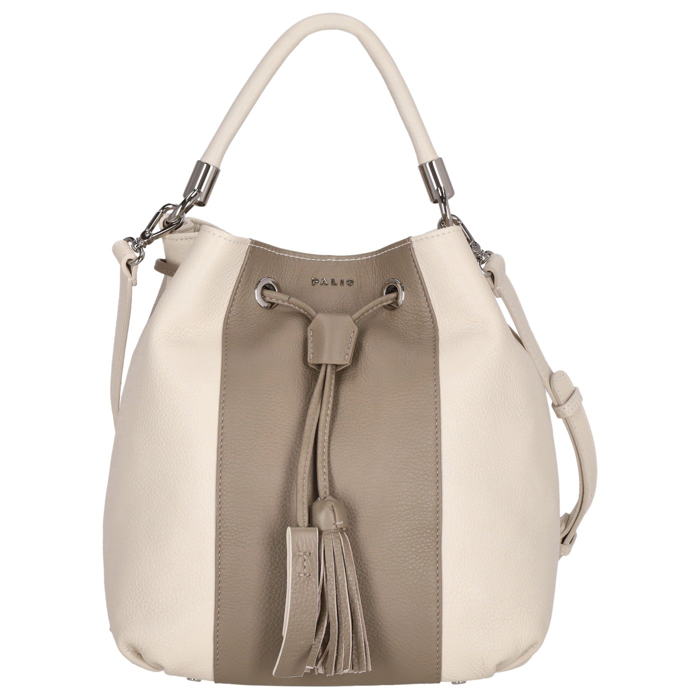 Palio Beuteltasche Suki 12047 offwhite-taupe, Damen Handtasche weiss aus Leder