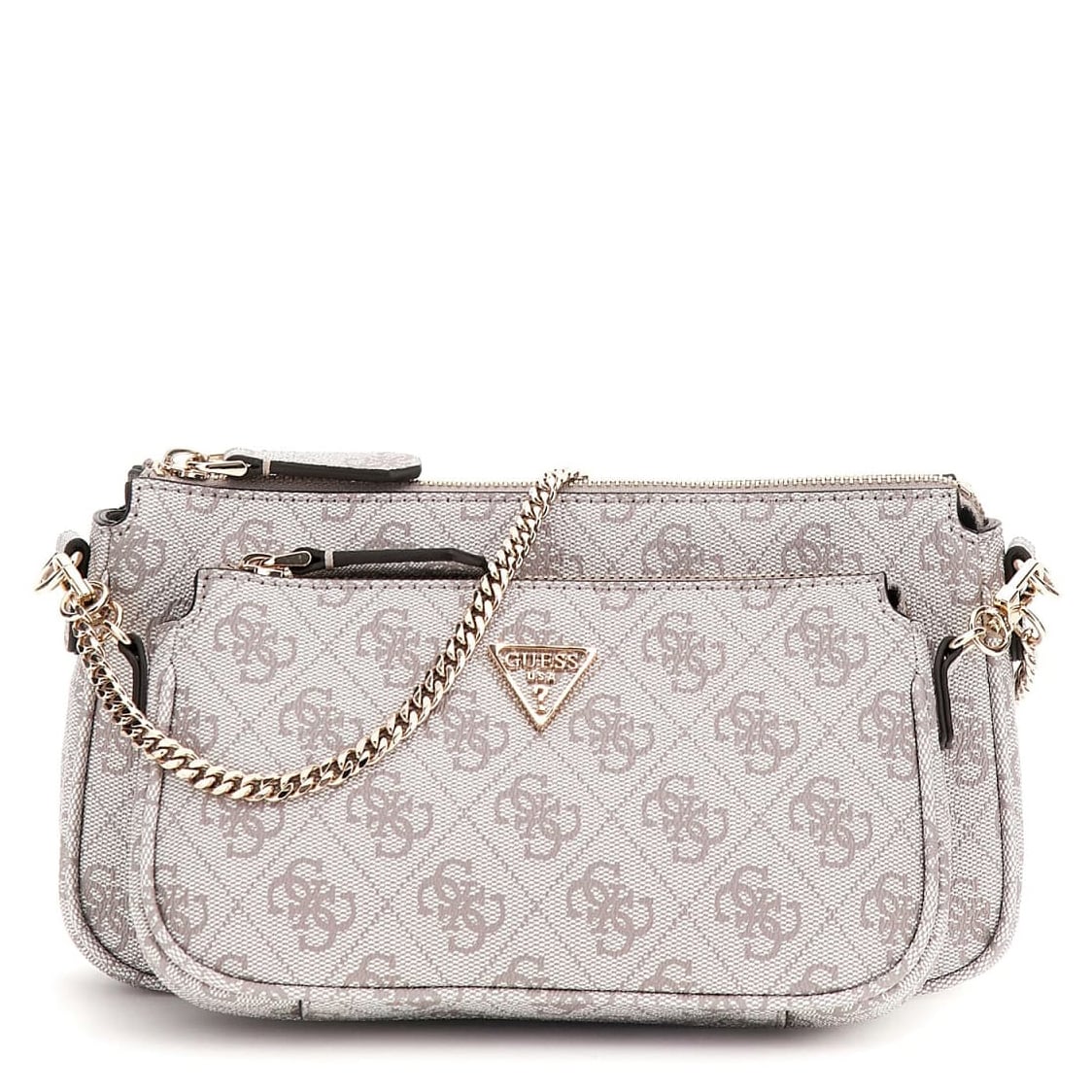 Guess Umhängetasche Noelle II DBL Pouch Crossbody (HWBG) dark taupe logo, Damen Handtasche grau aus Kunstleder