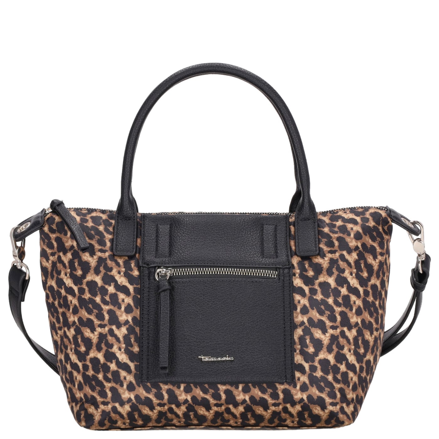 Tamaris Henkeltasche Fabrizia black/brown leo, Damen Handtasche braun aus Polyester