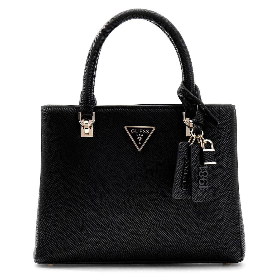 Guess Henkeltasche Noelle II Small Multi Compartment Satchel (HWZG) black, Damen Handtasche schwarz aus Kunstleder