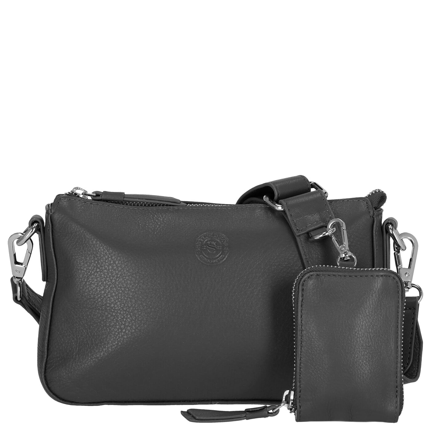 Sattlers & Co. Umhängetasche The Smooth Ponty Zip Bag with Pocket black, Damen Handtasche schwarz aus Leder
