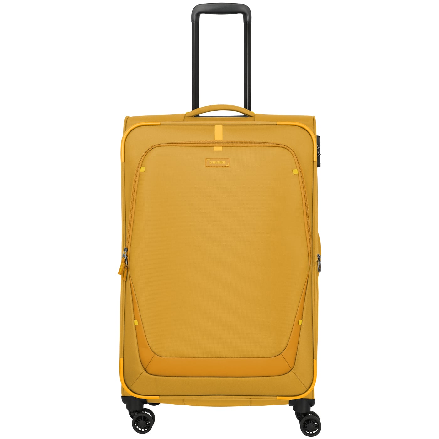 Travelite Trolley Umbria 4w L exp. 77cm golden glow, 3,10kg leichter Nylon Stoffkoffer, Koffer gelb