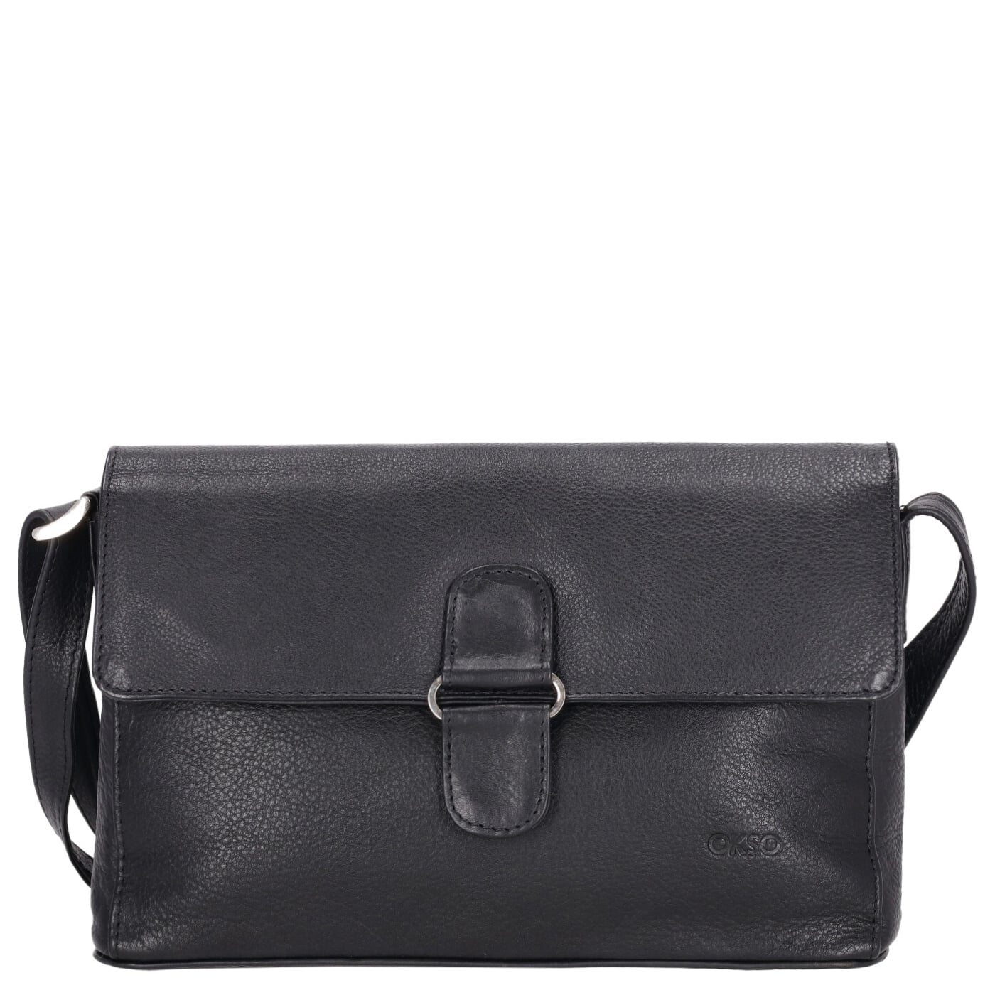 Okso Umhängetasche 48139 black, Damen Handtasche schwarz aus Leder
