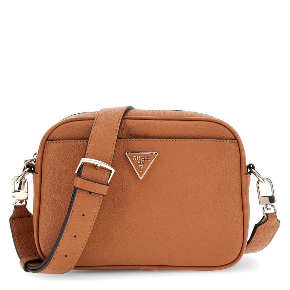 Guess Umhängetasche Meridian II Camera Bag (HWBG) cognac, Damen Handtasche braun aus Kunstleder