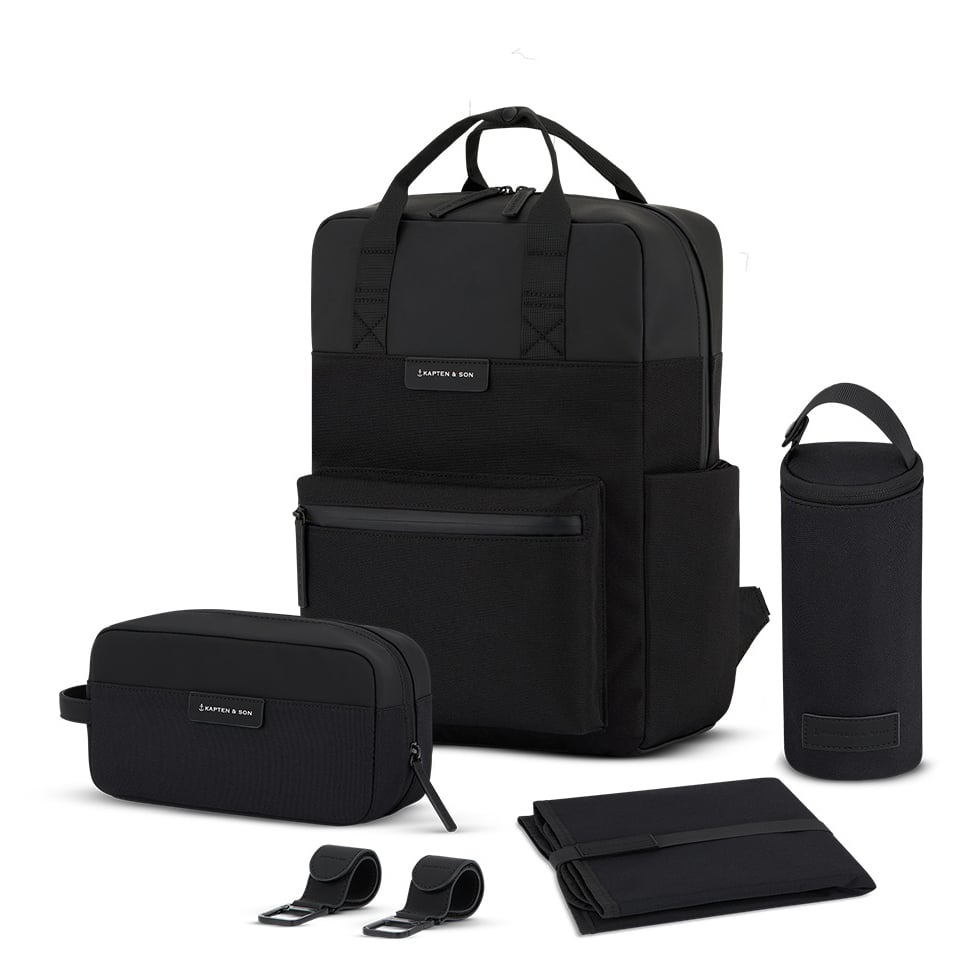 Kapten & Son Rucksack Bergen Pro Diaper all black, schwarz aus Kunstleder,