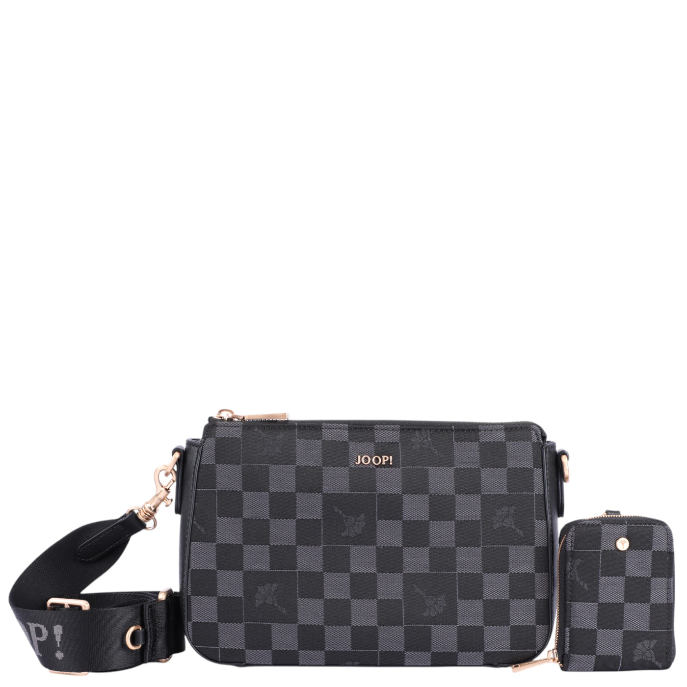 Joop Umhängetasche Piazza Scacchi Jasmina Shoulderbag SHZ black, Damen Handtasche schwarz aus Baumwolle