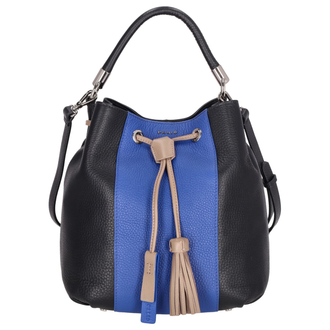 Palio Beuteltasche Suki 12047 black-blue, Damen Handtasche schwarz aus Leder