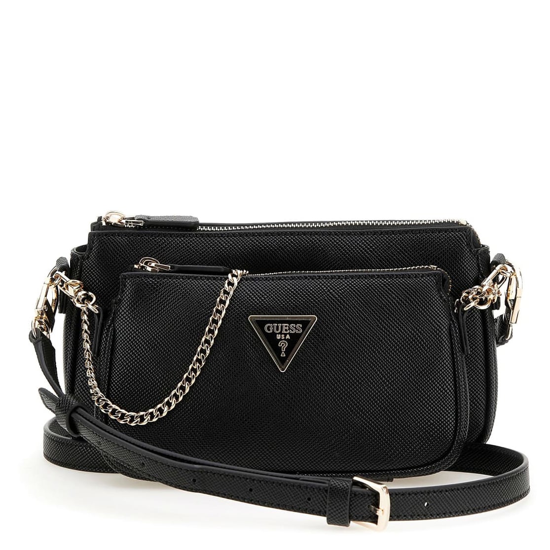 Guess Umhängetasche Noelle II DBL Pouch Crossbody (HWZG) black, Damen Handtasche schwarz aus Kunstleder